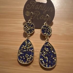 ASHLYN ROSE ROYAL BLUE And GOLD GLITTER TEAR DROP DANGLE EARRINGS